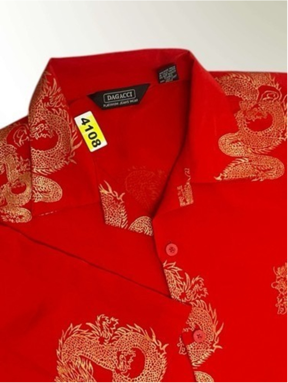 NWOT Dagacci Red Oriental Gold Dragon Print Button Up Short Sleeve Shirt Men M/L